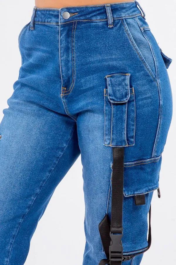 High Waist Cargo Style Denim Joggers