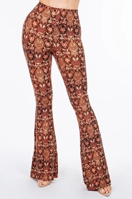 Hitchin' A Ride Baroque Print Bell Bottom Flare Pants