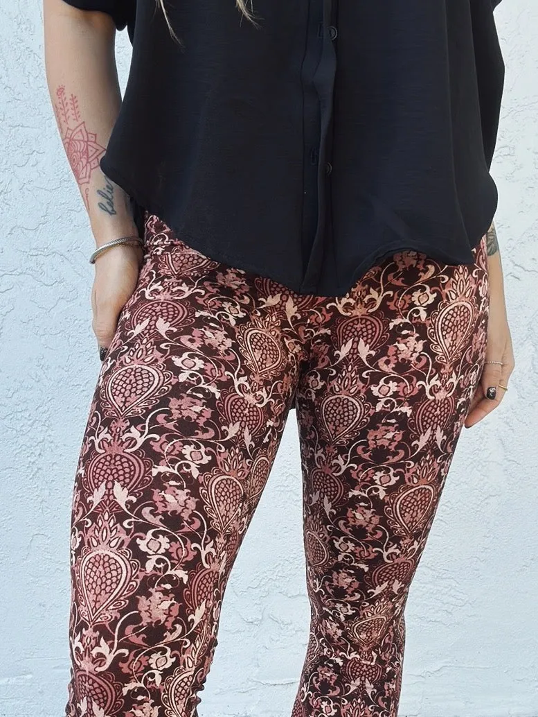 Hitchin' A Ride Baroque Print Bell Bottom Flare Pants