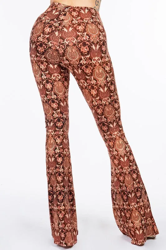 Hitchin' A Ride Baroque Print Bell Bottom Flare Pants