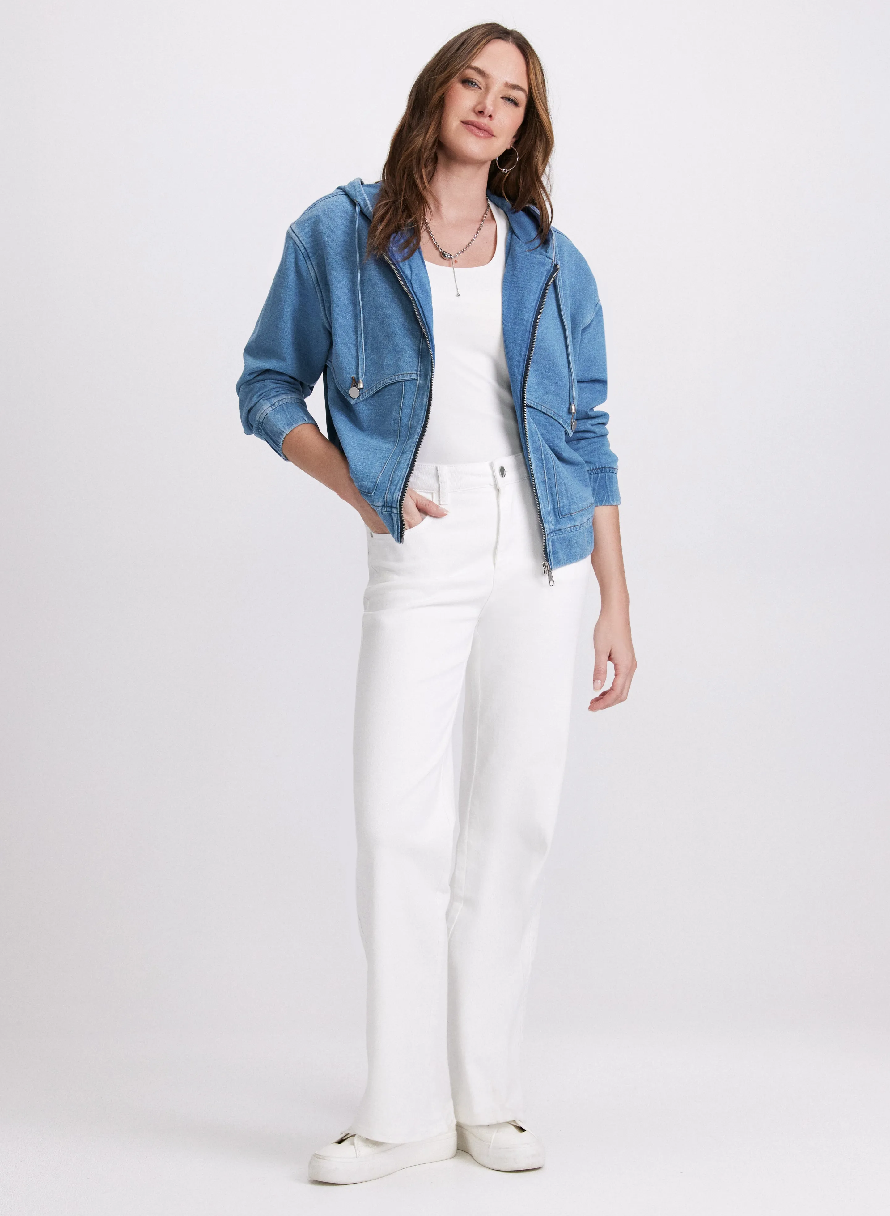Hooded Denim Bomber Jacket