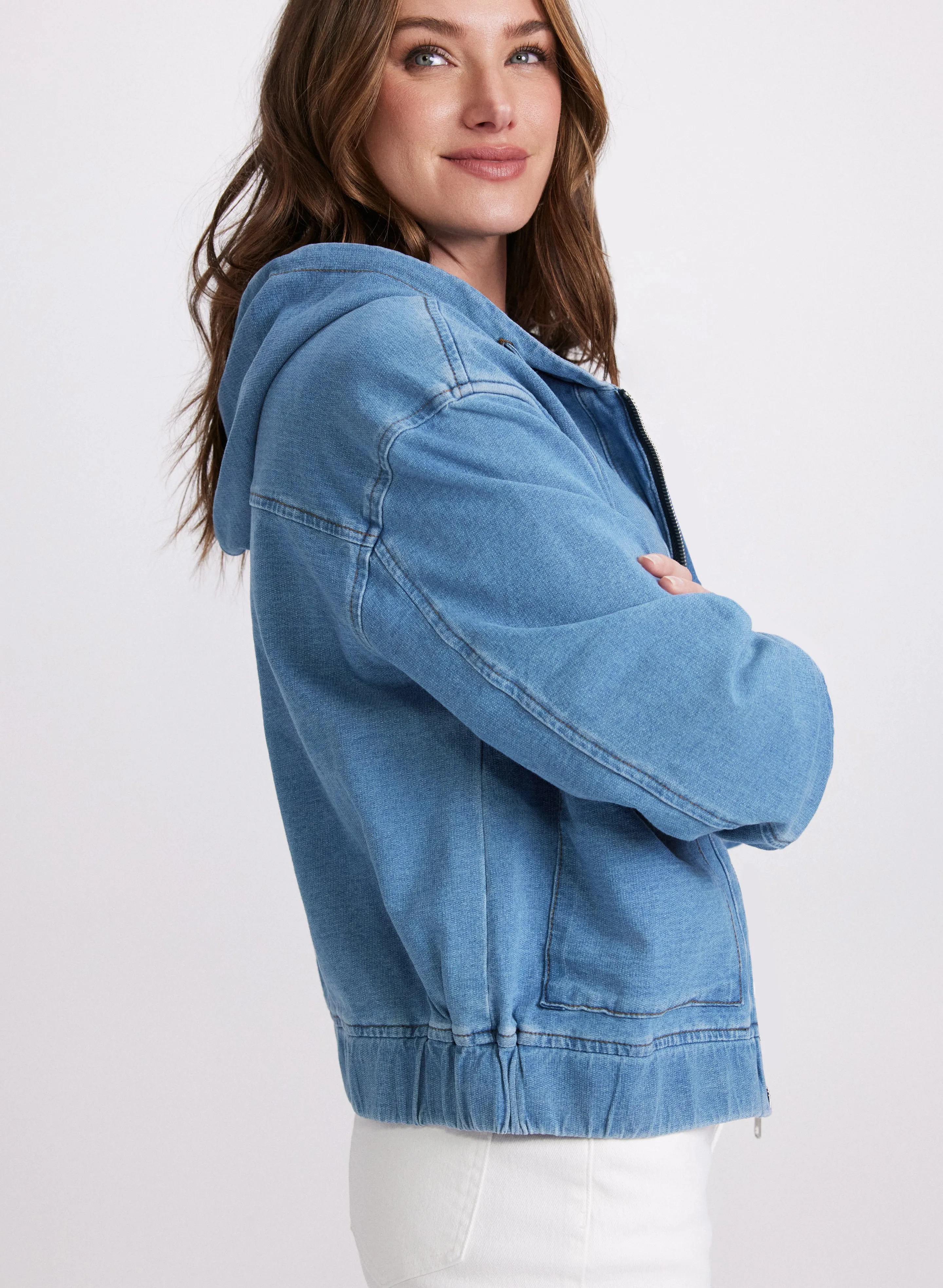 Hooded Denim Bomber Jacket