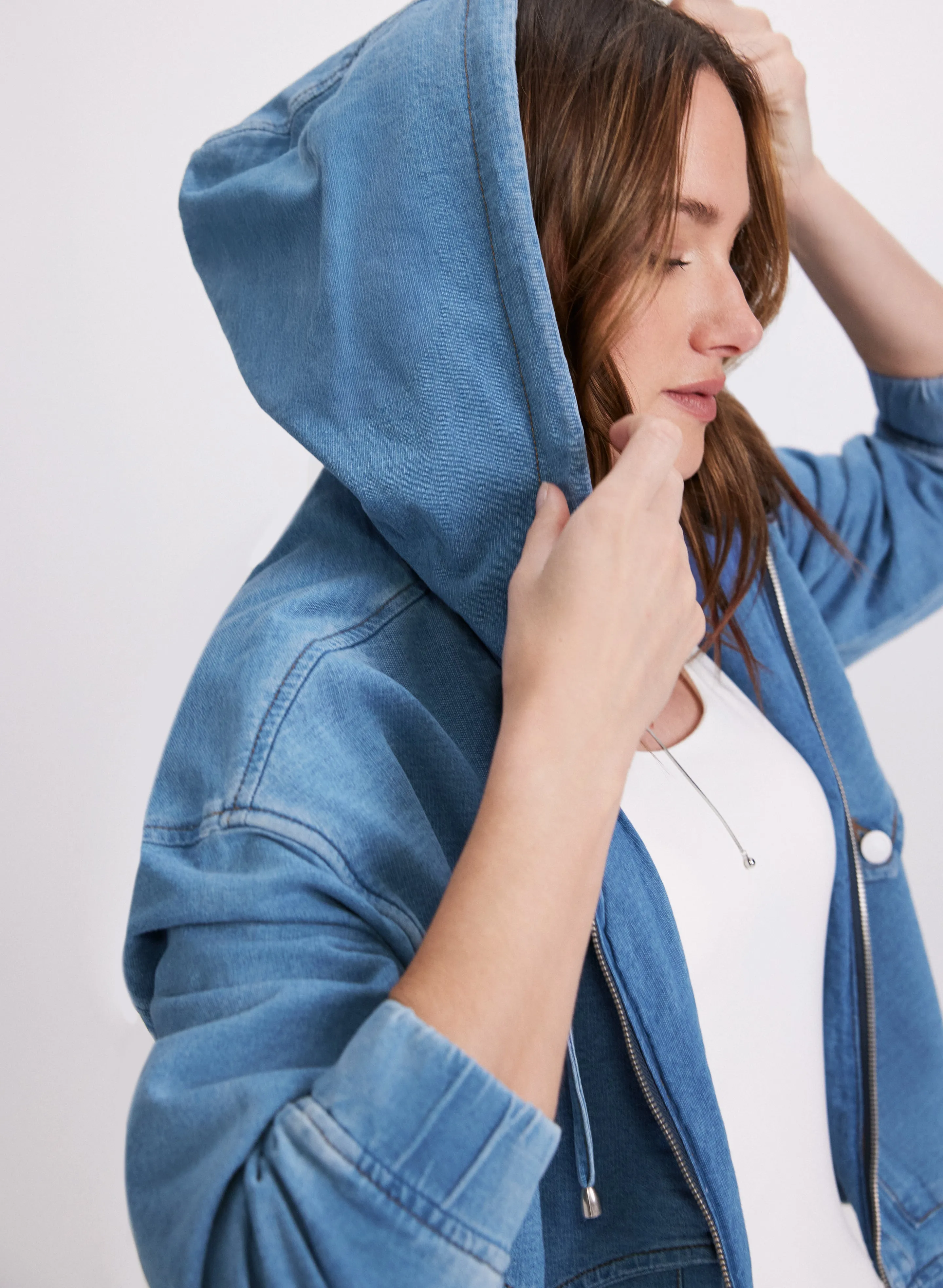 Hooded Denim Bomber Jacket