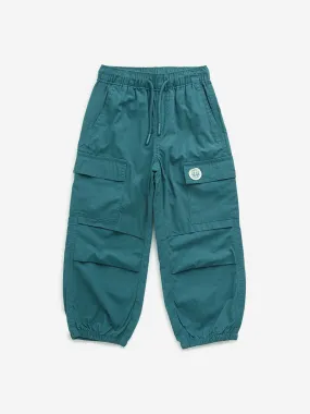 HOP Kids Teal Cargo-Style Mid-Rise Cotton Joggers