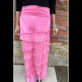 Hot Pink Silk Tiered Skirt - KGG1-HP
