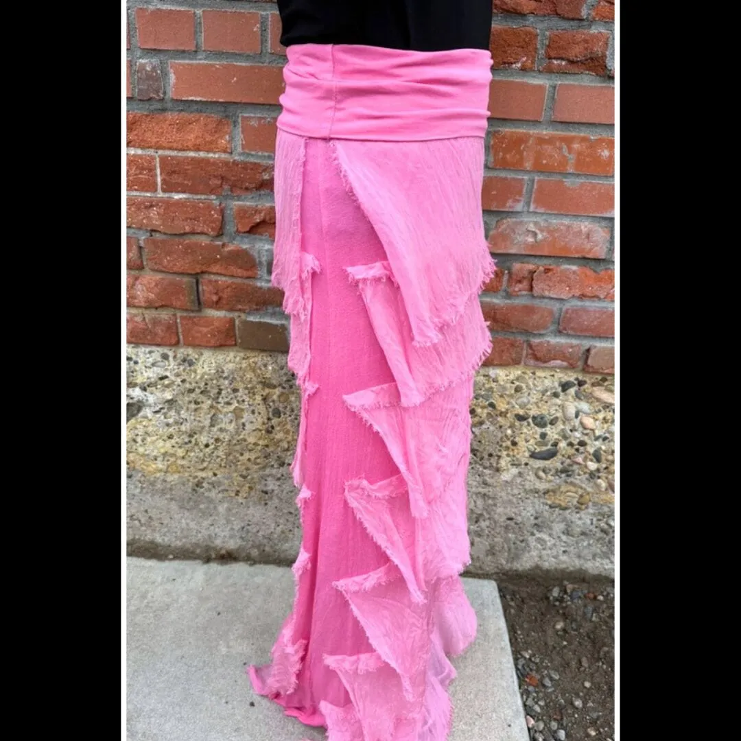 Hot Pink Silk Tiered Skirt - KGG1-HP