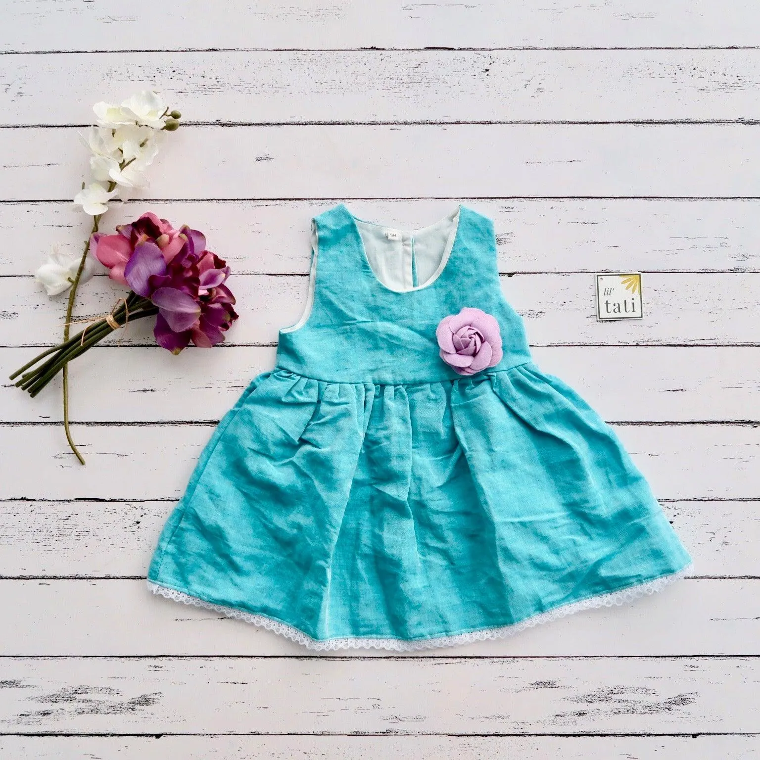 Iris Dress in Teal Linen