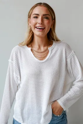 Isabella White Waffle Knit Top - DOORBUSTER