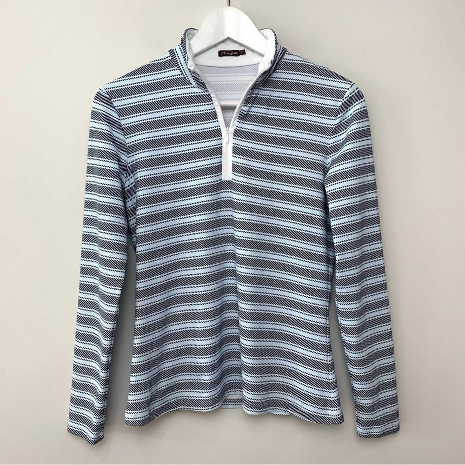 J. McLaughlin Bedford Quarter Zip Striped Top Long Sleeve Pullover Catalina S