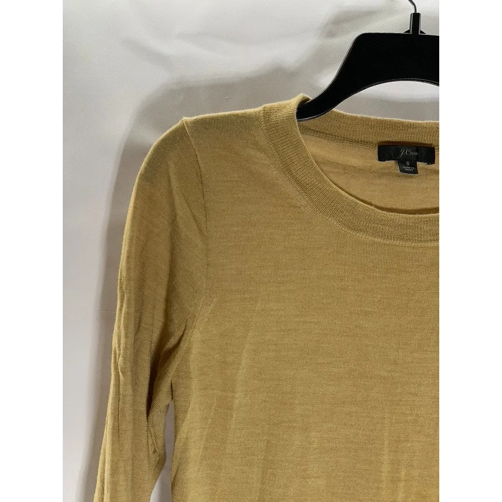 J.CREW Women's Tan Merino Wool Knit Tippi Crewneck Long Sleeve Sweater SZ S