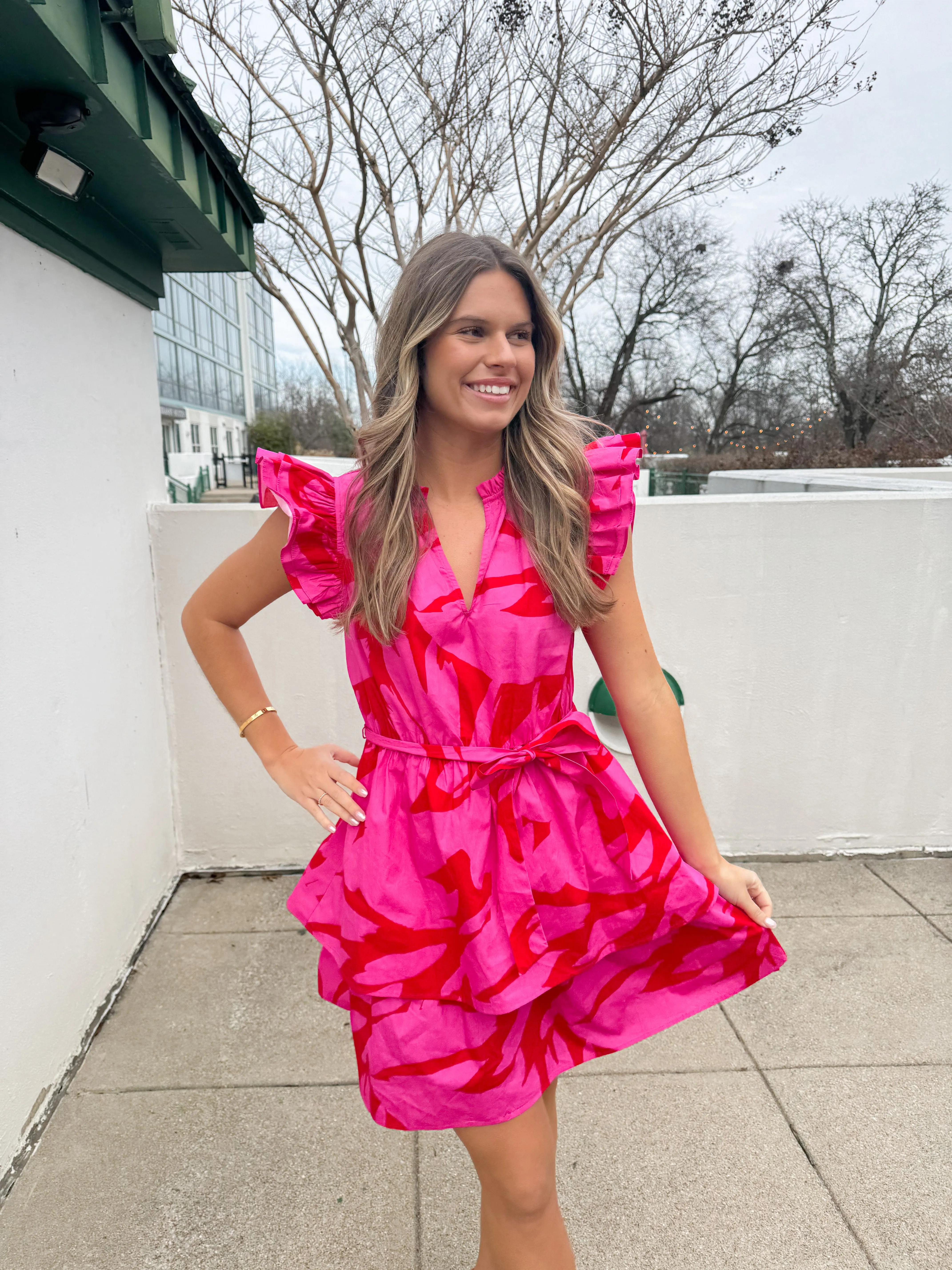 Jolene Abstract Marisol Tiered Mini Dress