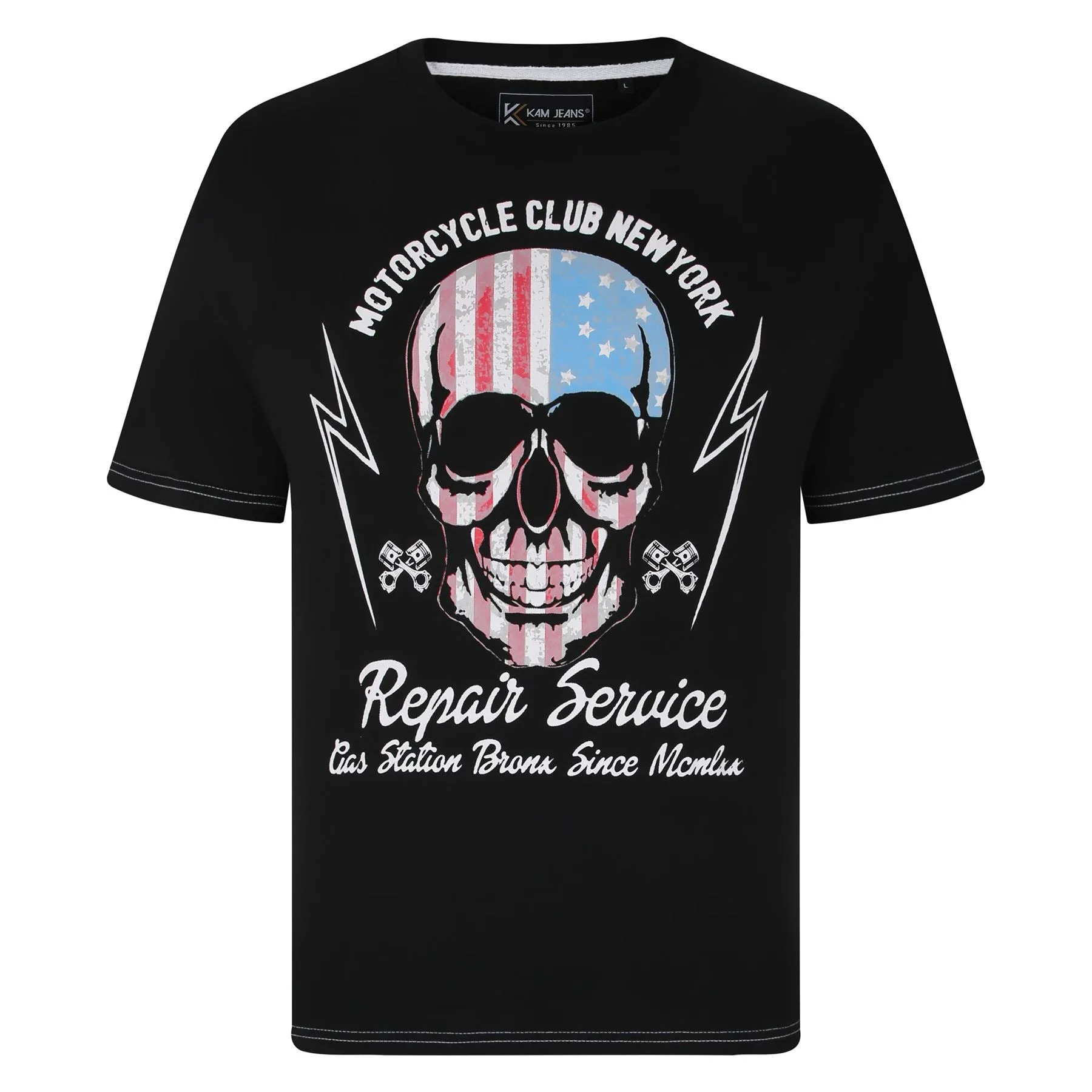KAM USA Skull Print Short Sleeve T-Shirt for Mens KBS5733 in Black, 2XL-8XL