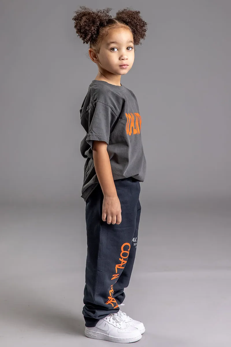 KIDS BLK N ORANGE OVERLAY BURBS JOGGER