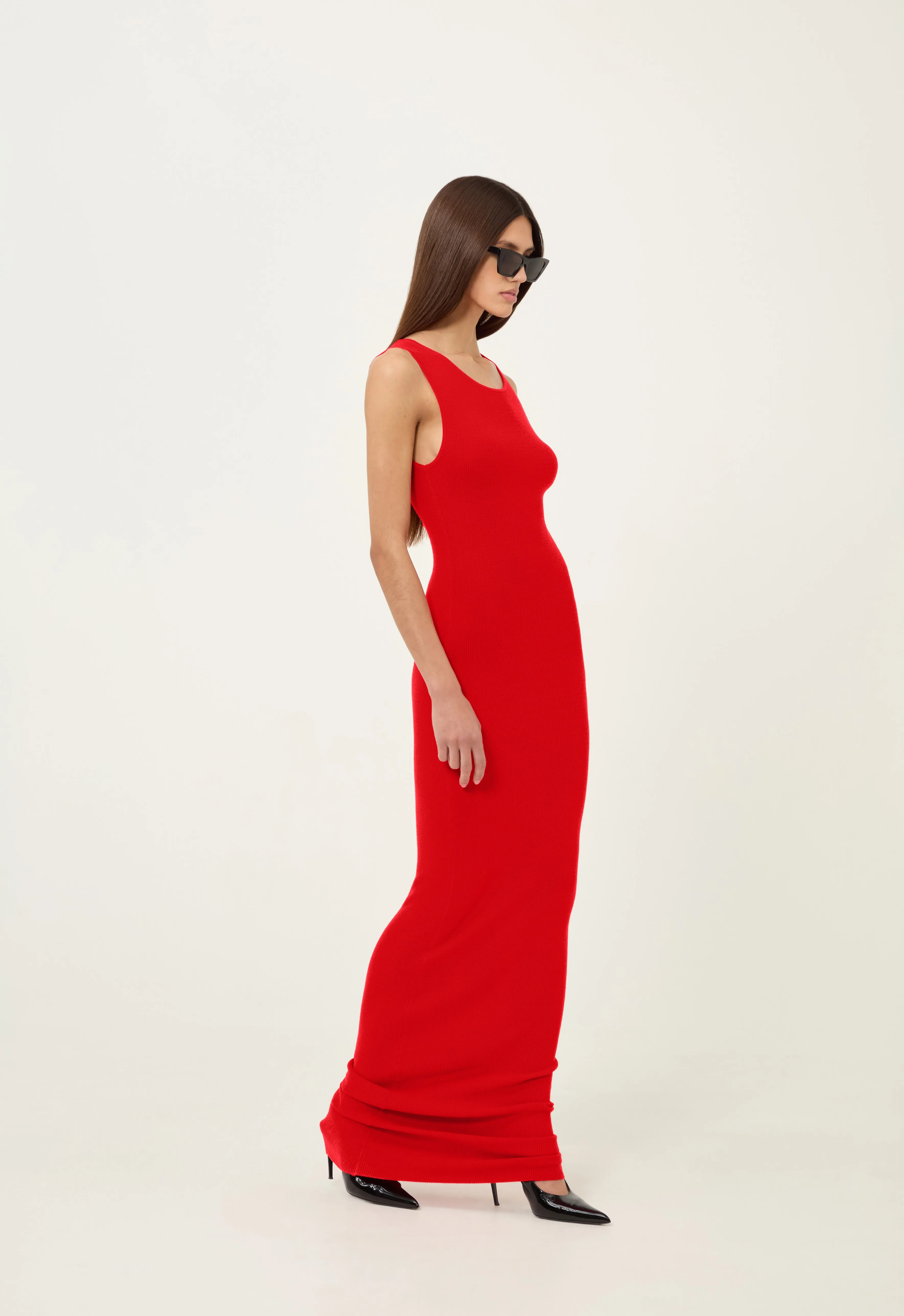 Knit Tank Maxi Dress in Red