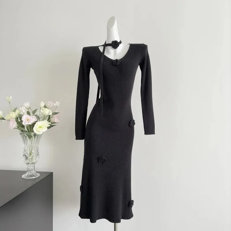 Knitted 3D Flower Dress - Kalie