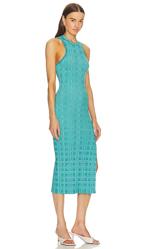 L'Academie Halia Midi Knit Dress with Slit in Teal