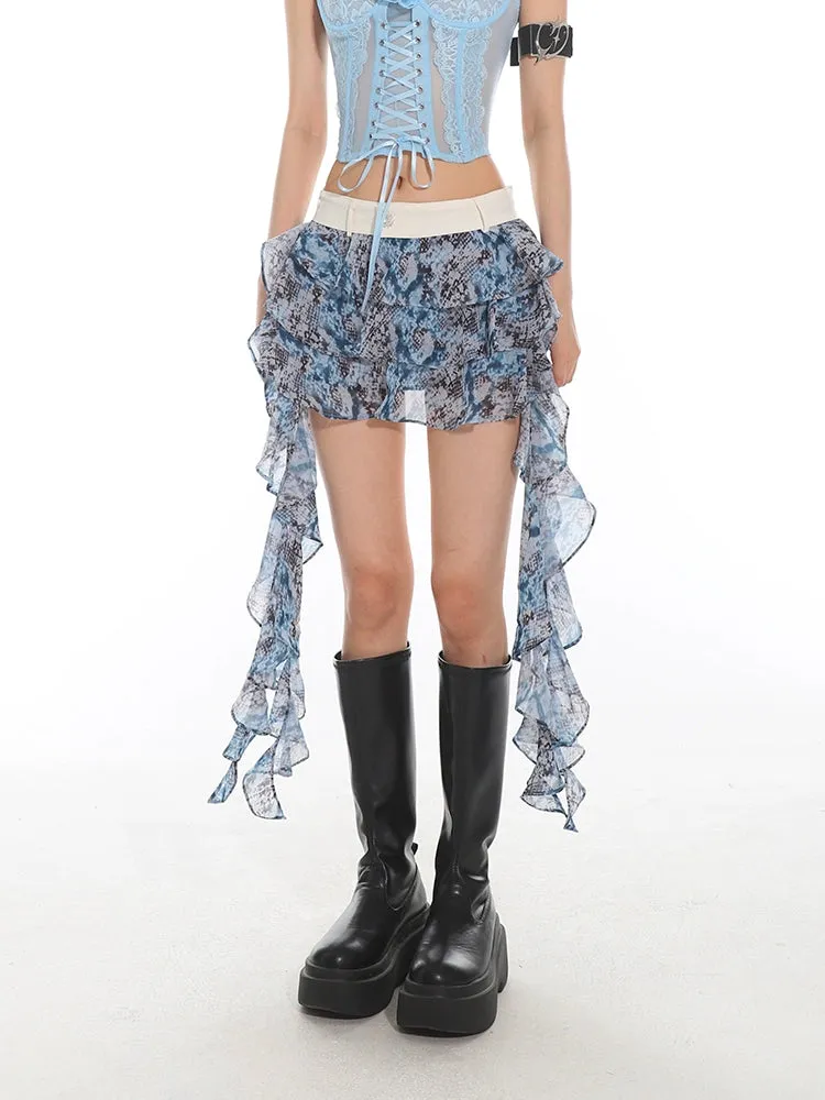 Layered Ruffle Mini Skirt with Ruffle Tassel Tie Detail