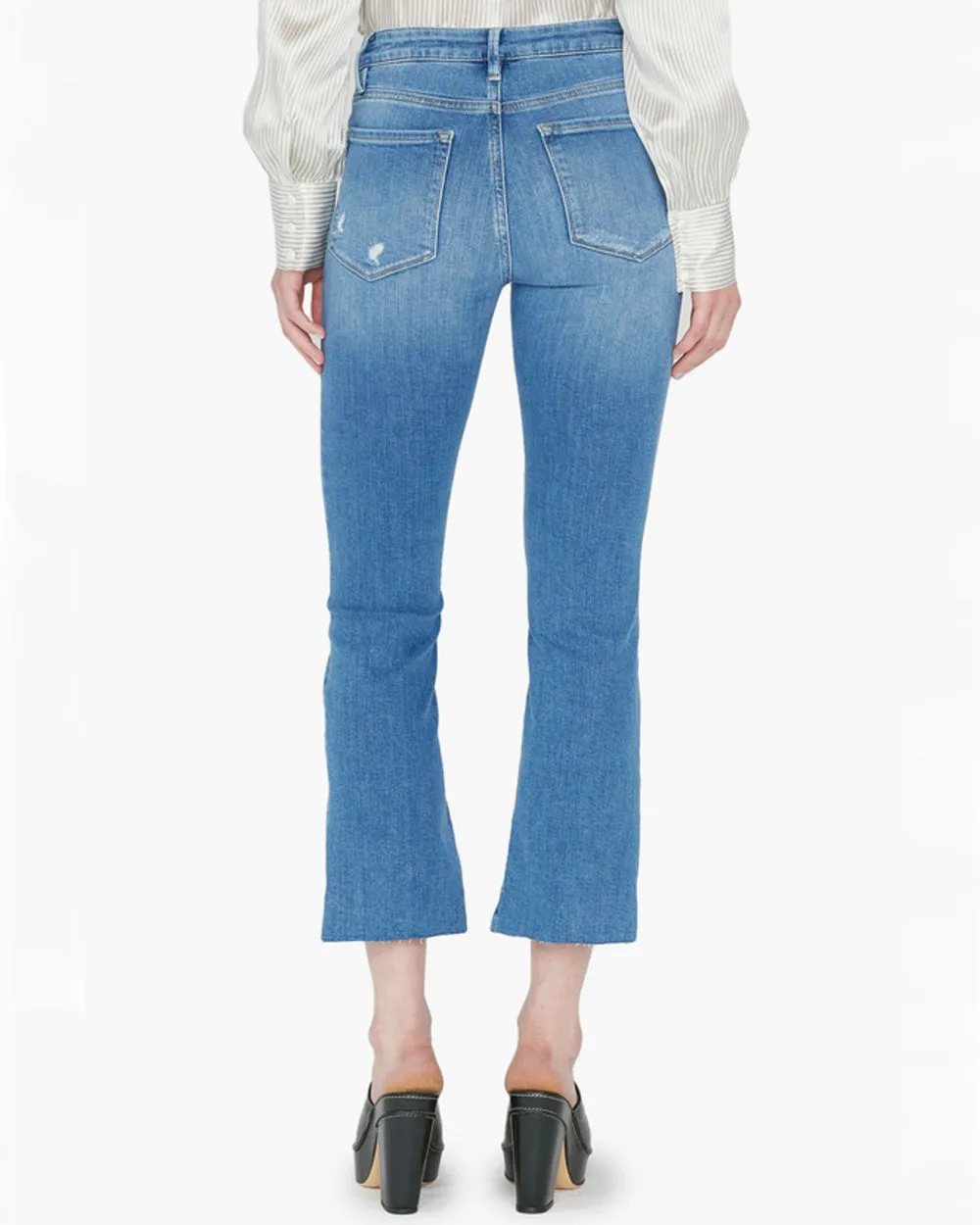 Le Crop Raw Stagger Chew Mini Bootcut Jean in Drizzle