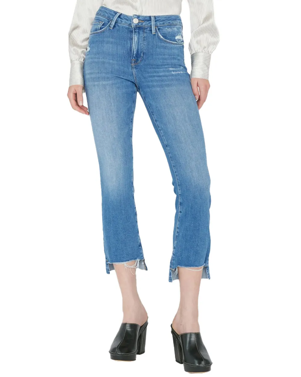 Le Crop Raw Stagger Chew Mini Bootcut Jean in Drizzle