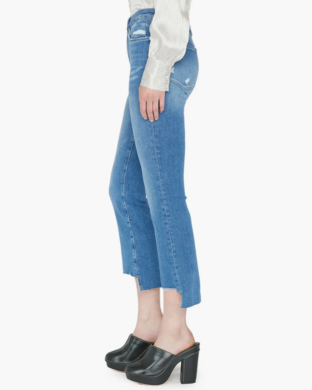 Le Crop Raw Stagger Chew Mini Bootcut Jean in Drizzle