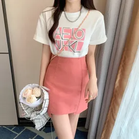 Letter Print T-Shirt Irregular High-Waist Skirt Set