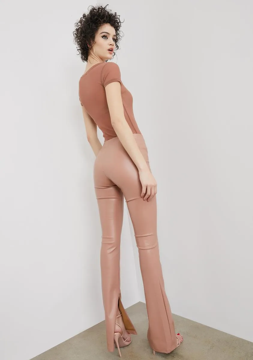 Love See Me Trending Vegan Leather Slit Pants