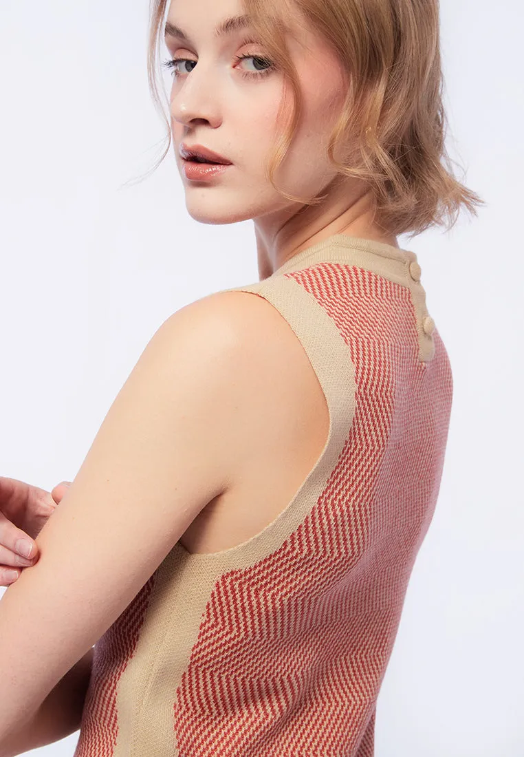 Mandarin Collar Sleeveless Knit Dress