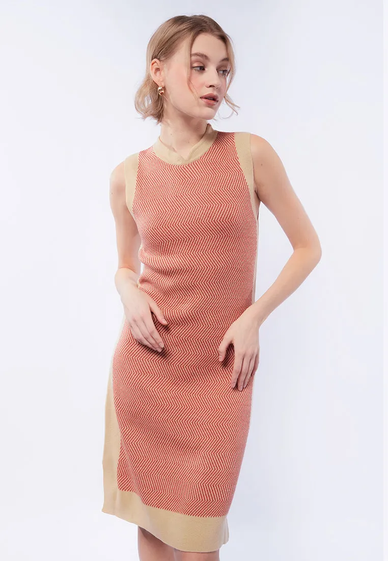 Mandarin Collar Sleeveless Knit Dress