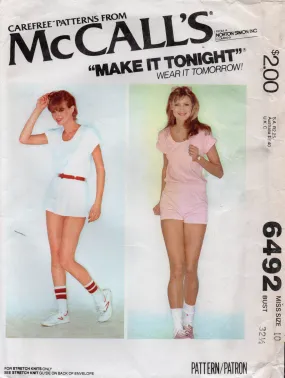 McCall's 6492 Womens EASY Stretch Tennis Dress Top Shorts & Panties 1970s Vintage Sewing Pattern Size 10 Bust 32 1/2 inches