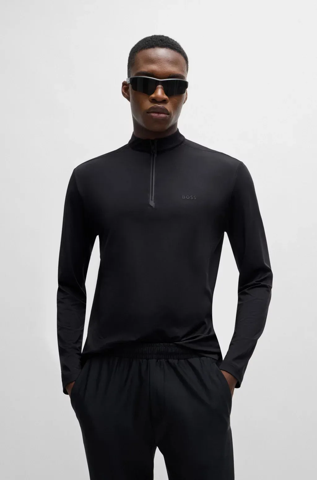Men's BOSS Black Piraq 1/4 Zip Polo Shirt Black Hicon Joggers Tracksuit Twin Set