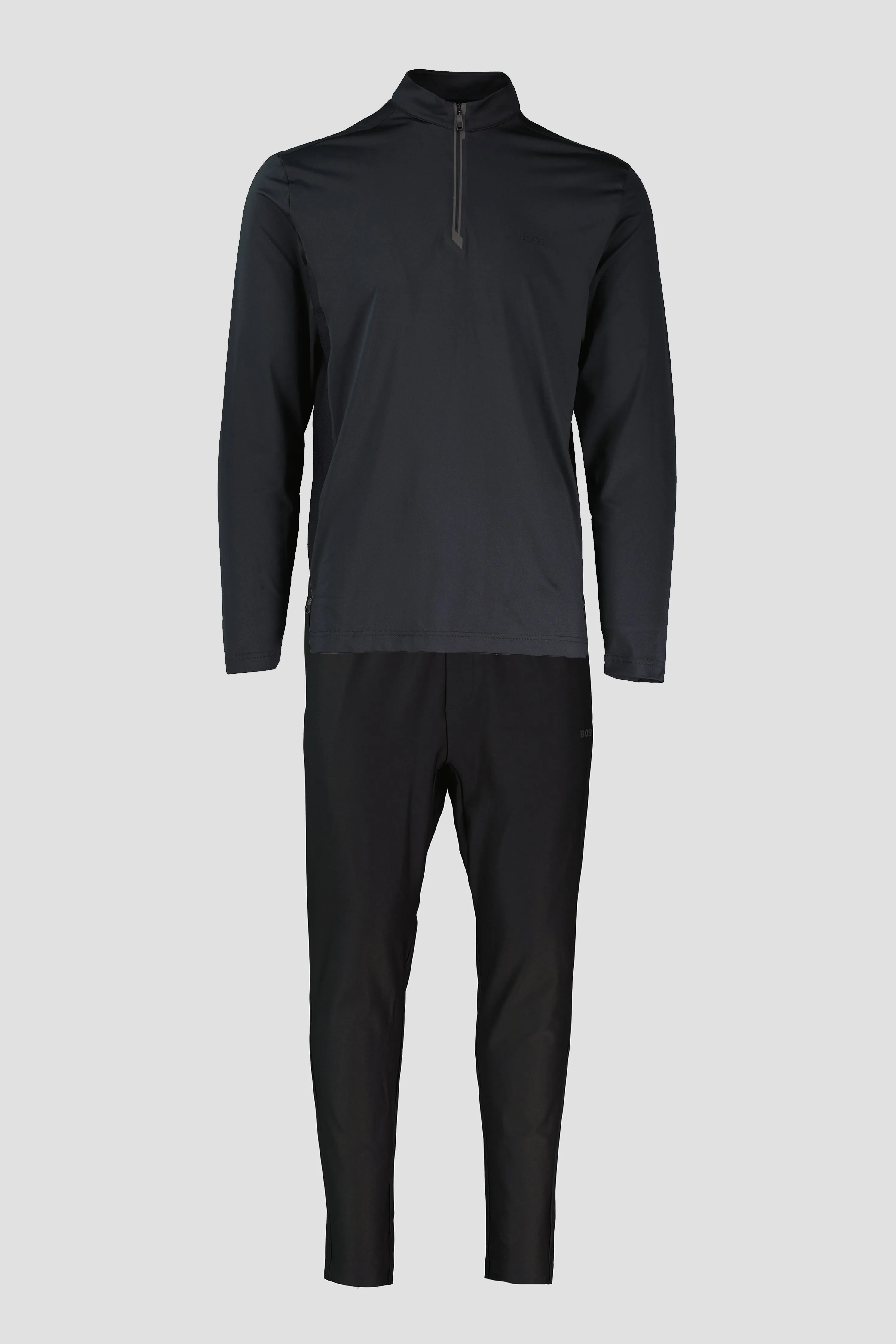 Men's BOSS Black Piraq 1/4 Zip Polo Shirt Black Hicon Joggers Tracksuit Twin Set