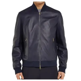 Men's Elegant Bomber Fashion Blue Leather Jacket - Stylish & Modern