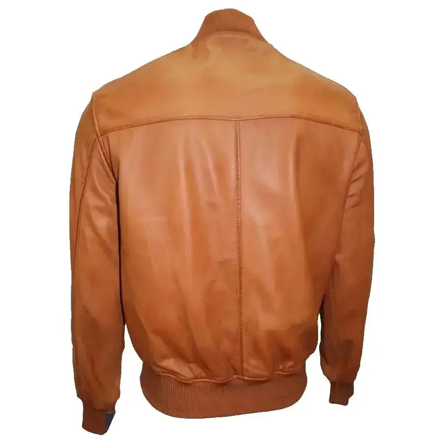 Men's Fashion Real Lambskin Leather Bomber Jacket