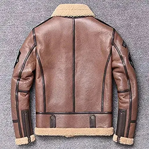 Men's Genuine Leather Shearling Bomber Aviator Jacket Sheepskin Coat