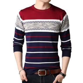 Men's O-neck Splice Striped knitted Sweater