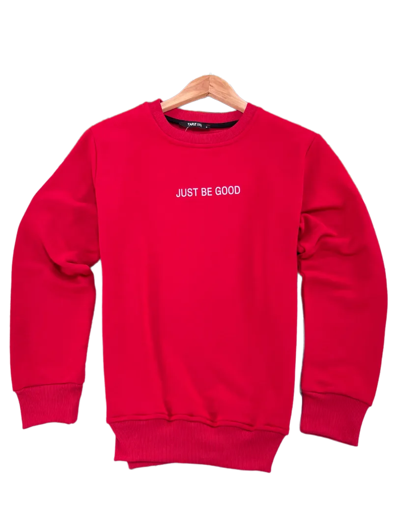 Men's Red Sweatshirt Crewneck lightweight Long Sleeves Fleece