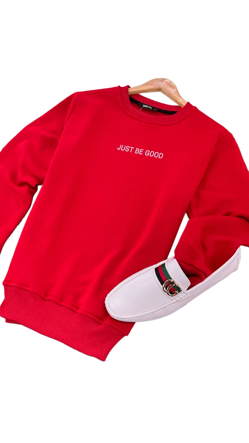 Men's Red Sweatshirt Crewneck lightweight Long Sleeves Fleece