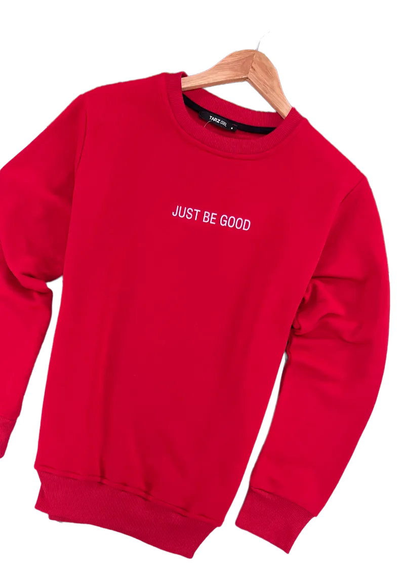 Men's Red Sweatshirt Crewneck lightweight Long Sleeves Fleece