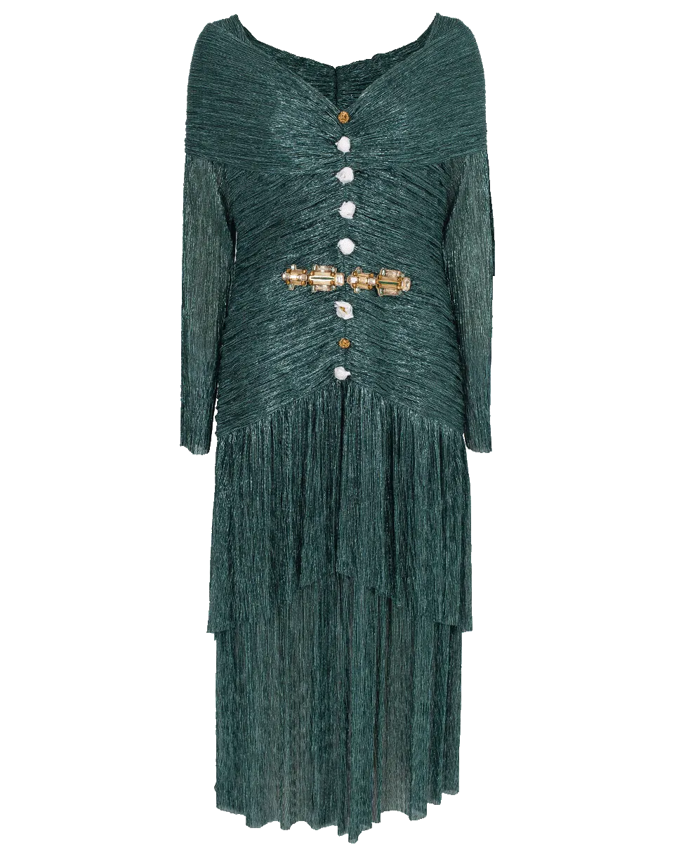 Metallic Jersey Portrait Midi Dress