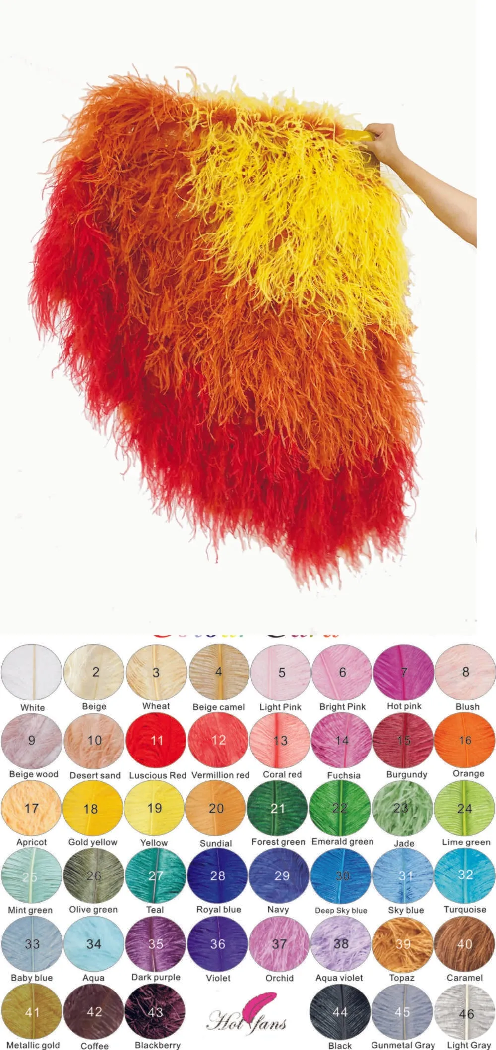 Mix 3 Colors Ombre Dyed Waterfall fan 2 ply boa Fan 12 staves