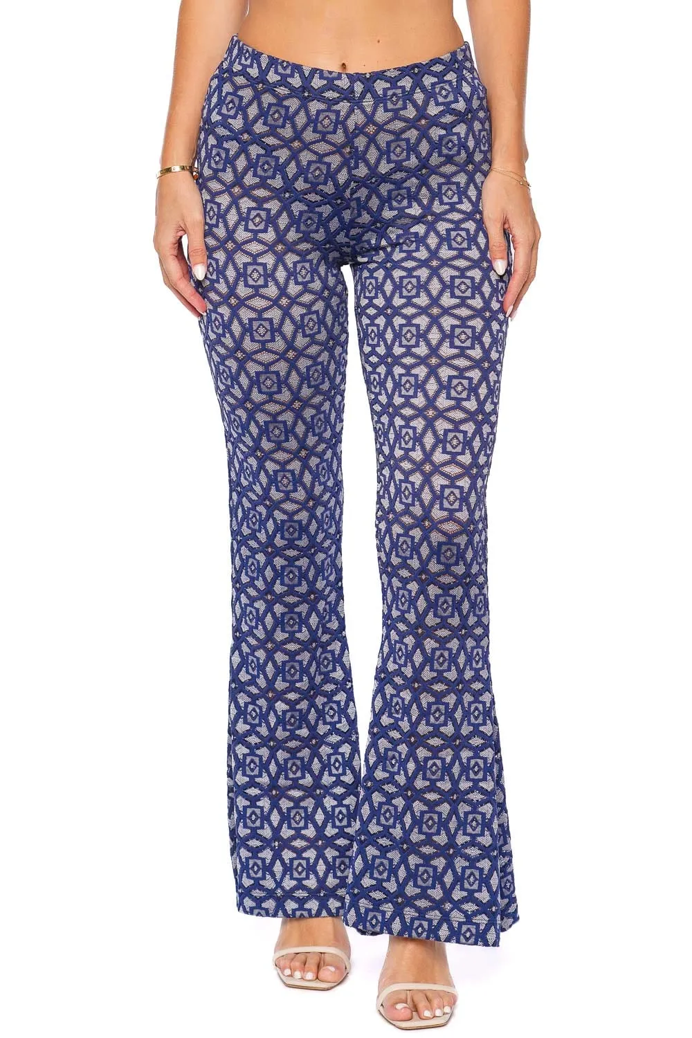 Monike Azure Embroidered Flare Pant