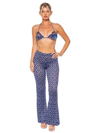 Monike Azure Embroidered Flare Pant