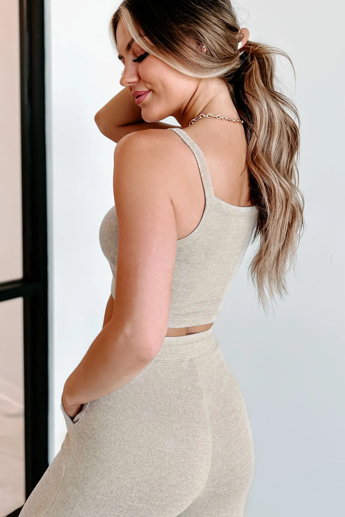 Movie Marathon Brushed Knit Crop Tank (Two-Tone Mocha)