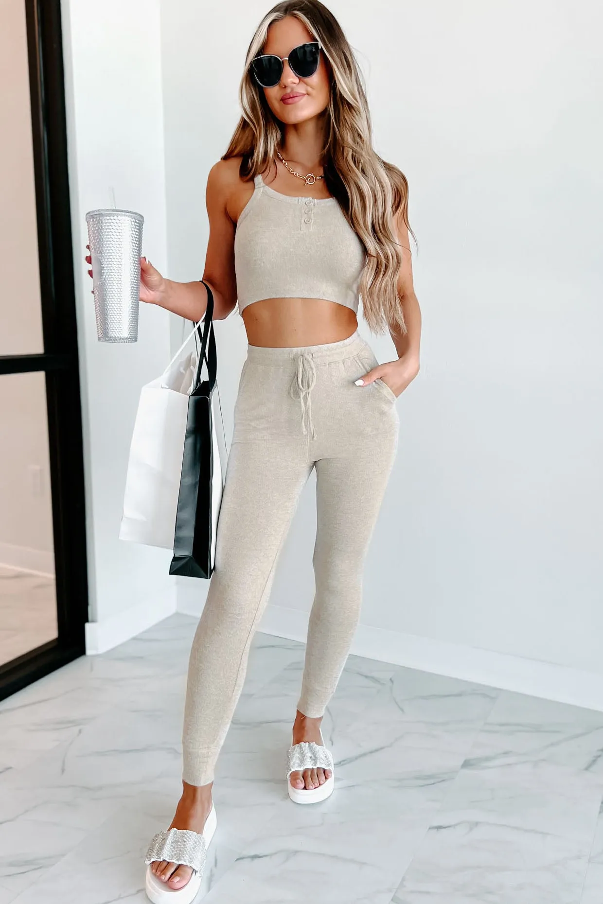 Movie Marathon Brushed Knit Crop Tank (Two-Tone Mocha)