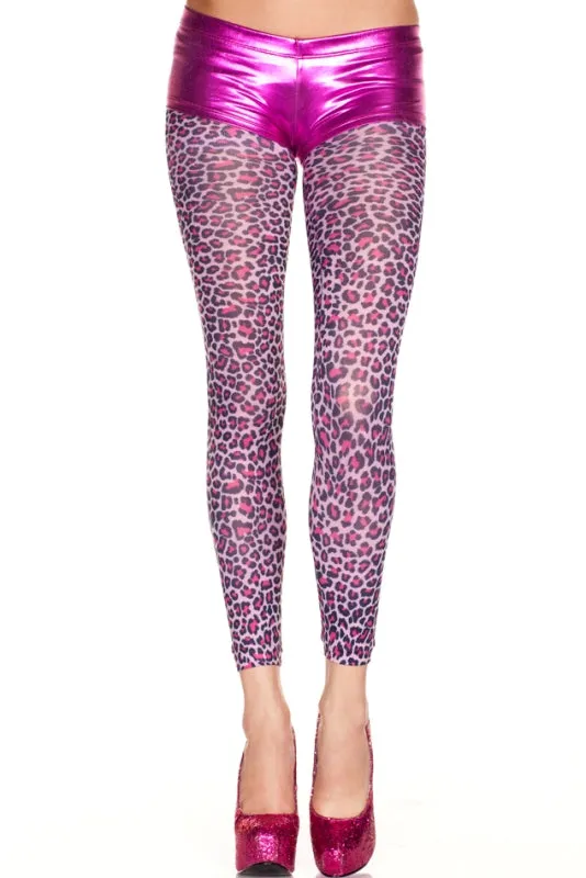 Music Legs Opaque Leopard Print Footless Leggings ML35673