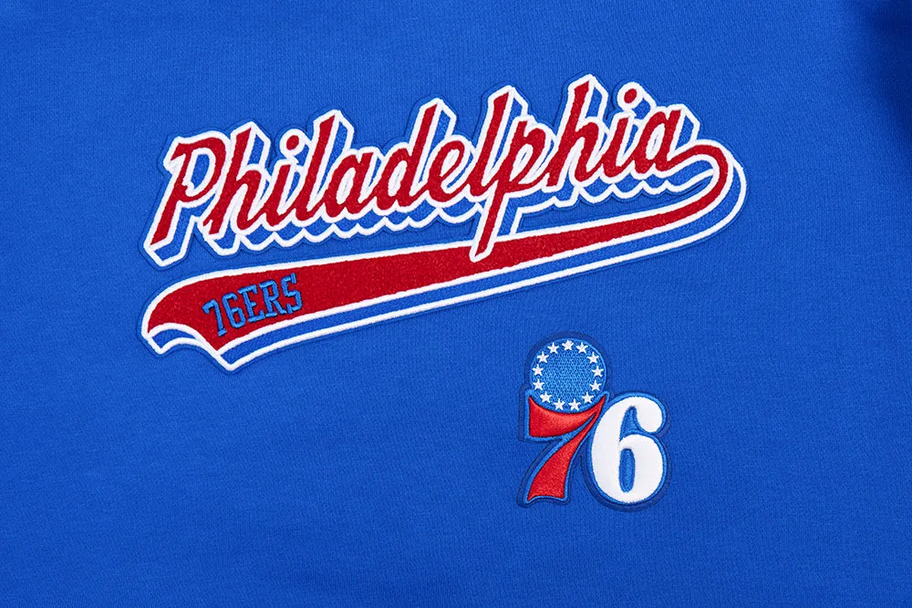 NBA PHILADELPHIA 76ers SCRIPT TAIL WOMEN'S RIB FLC CROPPED PO HOODIE (ROYAL BLUE/RED)