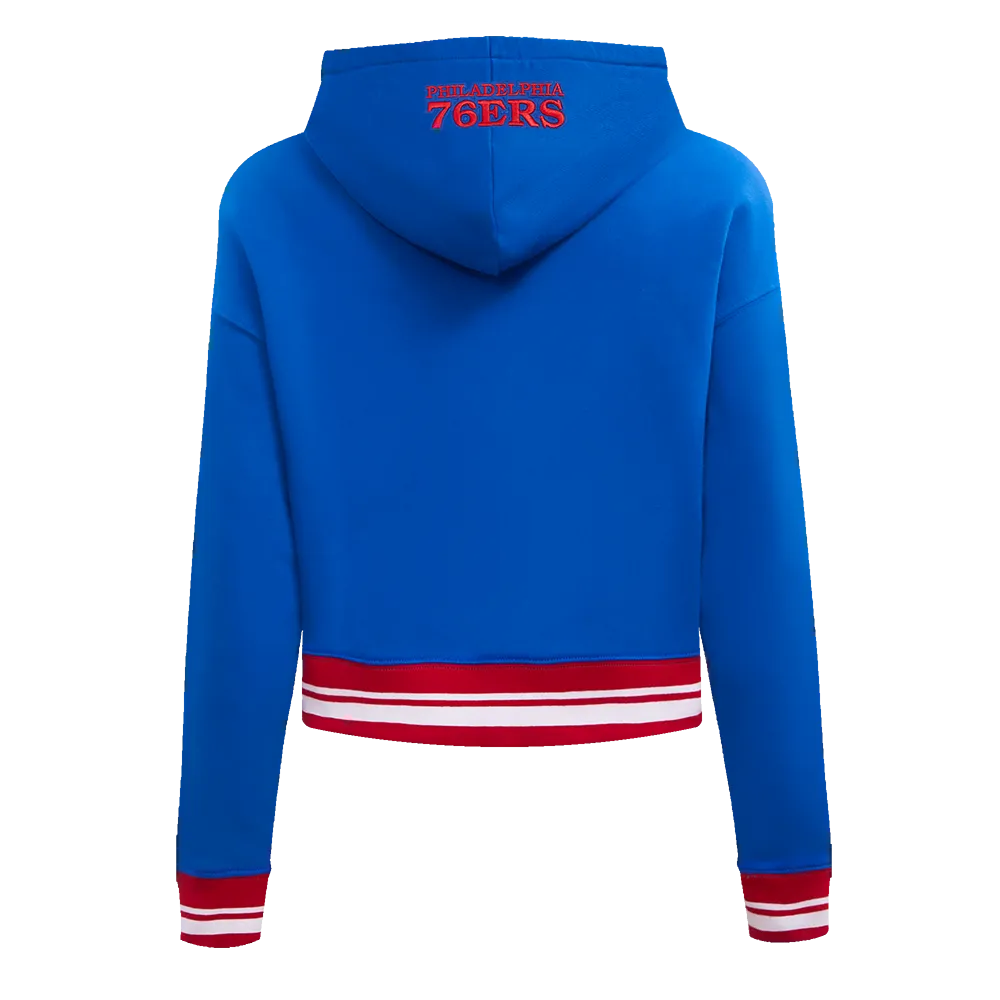 NBA PHILADELPHIA 76ers SCRIPT TAIL WOMEN'S RIB FLC CROPPED PO HOODIE (ROYAL BLUE/RED)