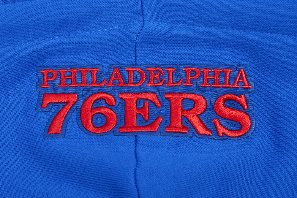 NBA PHILADELPHIA 76ers SCRIPT TAIL WOMEN'S RIB FLC CROPPED PO HOODIE (ROYAL BLUE/RED)