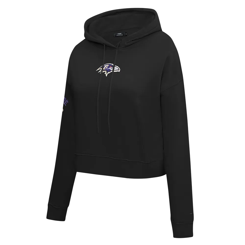NFL BALTIMORE RAVENS CLASSIC WOMEN'S CROPPED PO HOODIE (BLACK)