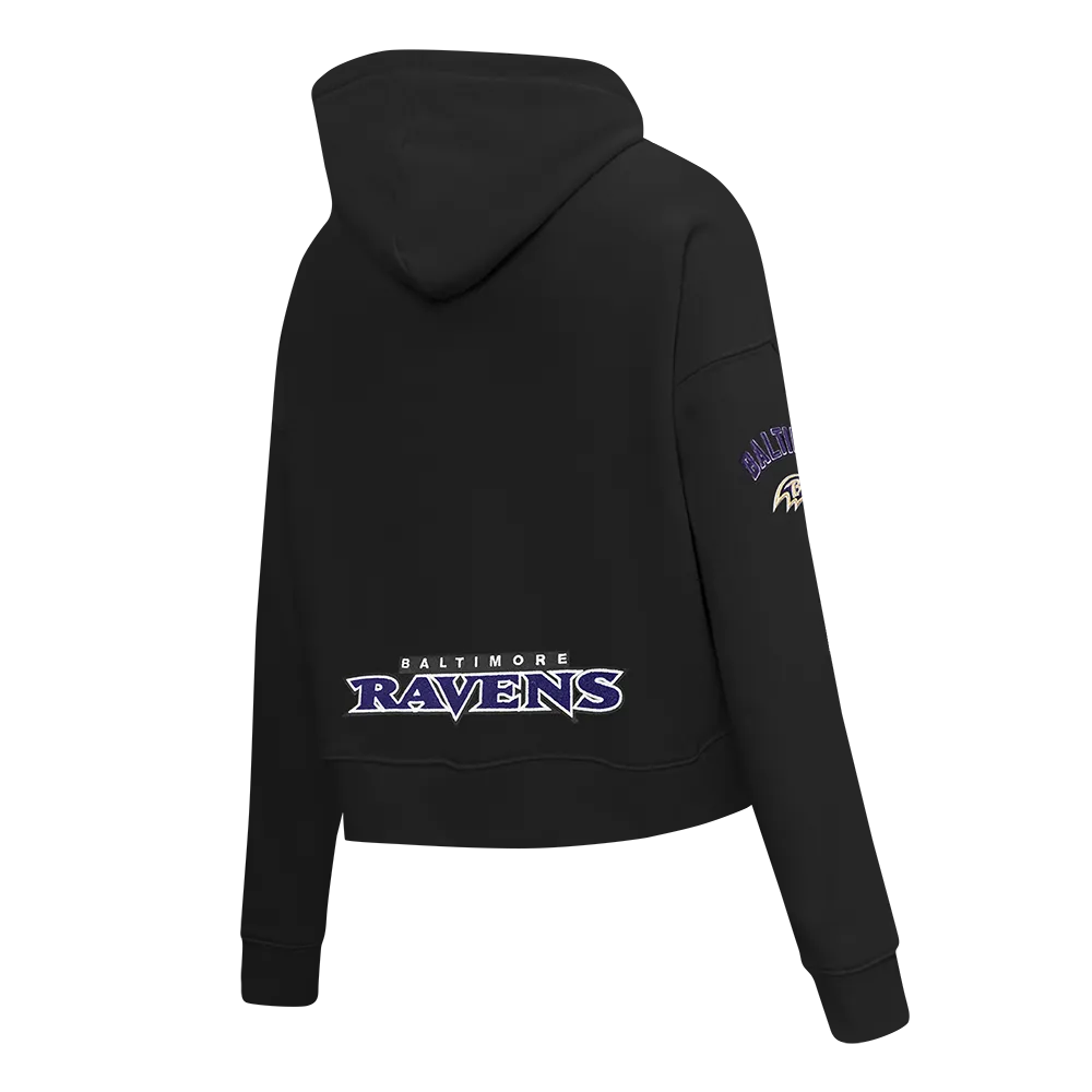 NFL BALTIMORE RAVENS CLASSIC WOMEN'S CROPPED PO HOODIE (BLACK)
